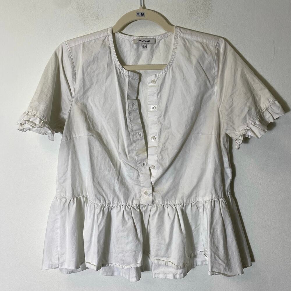 Madewell White Short Sleeve Peplum Blouse